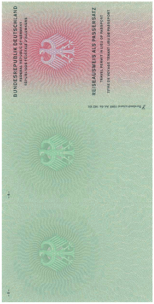 Muster Reiseausweis als Passersatz Außenseiten (BGBl. 2007 I S. 2456) Muster Reiseausweis als Passersatz Außenseiten (BGBl. 2007 I S. 2456)