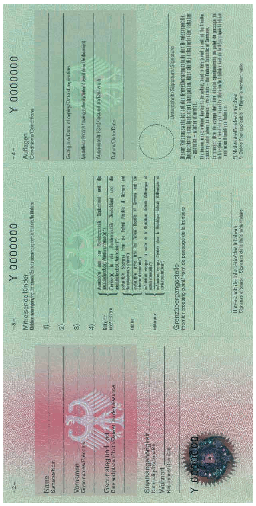 Muster Reiseausweis als Passersatz Innenseiten (BGBl. 2007 I S. 2457) Muster Reiseausweis als Passersatz Innenseiten (BGBl. 2007 I S. 2457)